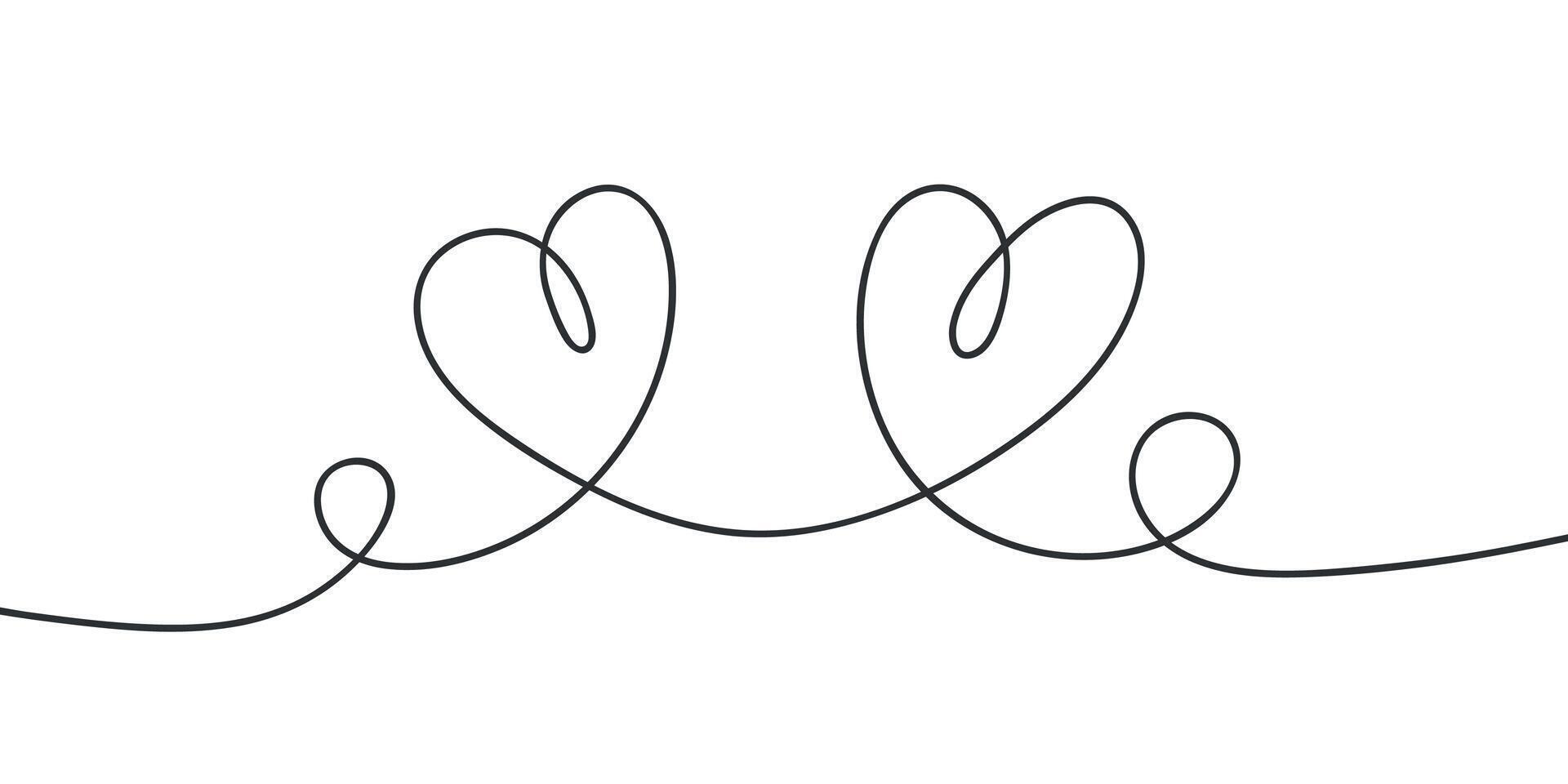 Hand drawn continuous of heart. love nubes art for birthday, wedding. Lineart romantic logo, icon, valentine element in trendy doodle style. Outline coquette illustration on white background vector