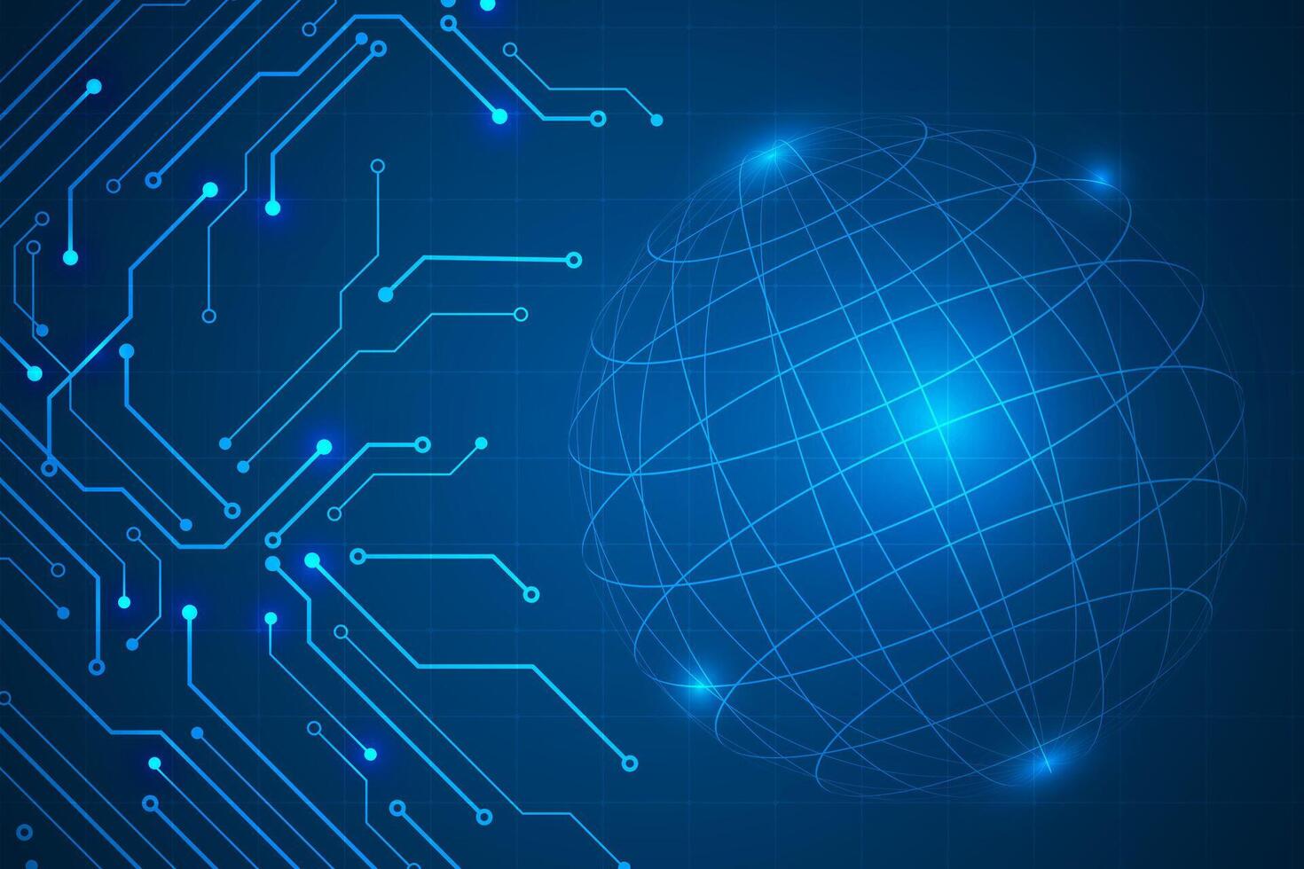 Big data background. Artificial intelligence. Global network concept. Abstract geometric spherical shape and circuit shapes. High speed connection vector