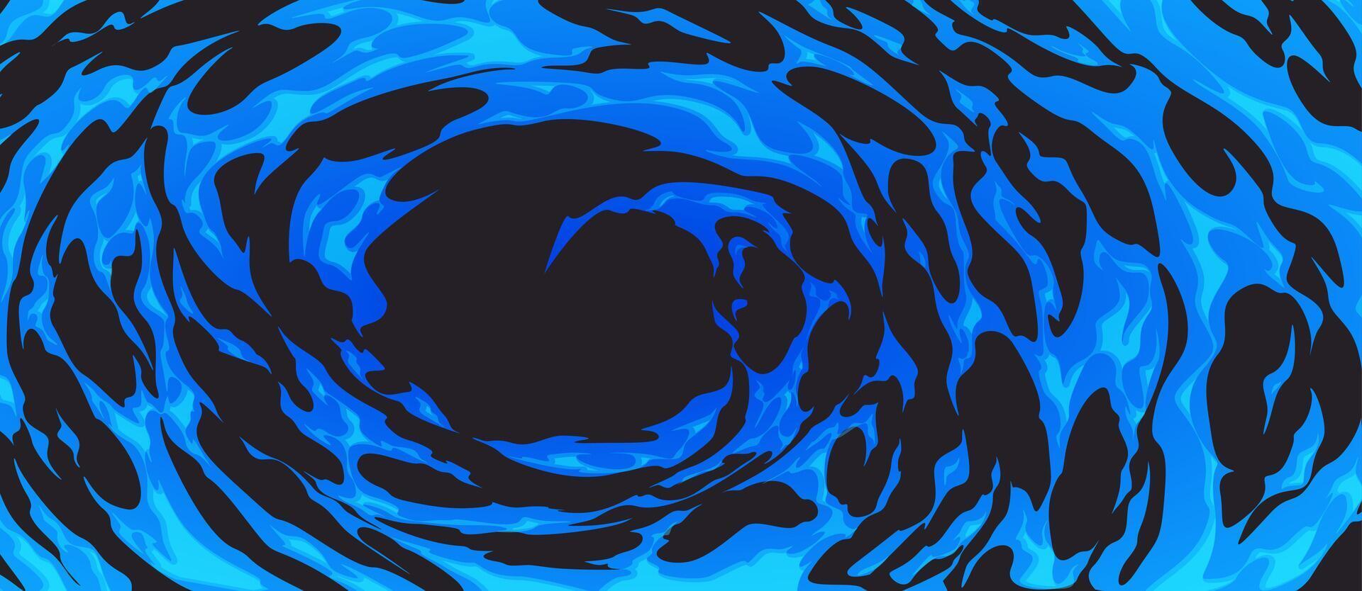 Comic circle fire swirls background. Cartoon banner illustration of flame burning in blue color. Bomb explosion, clouds of magic energy, tornado effect, dragon attack vector