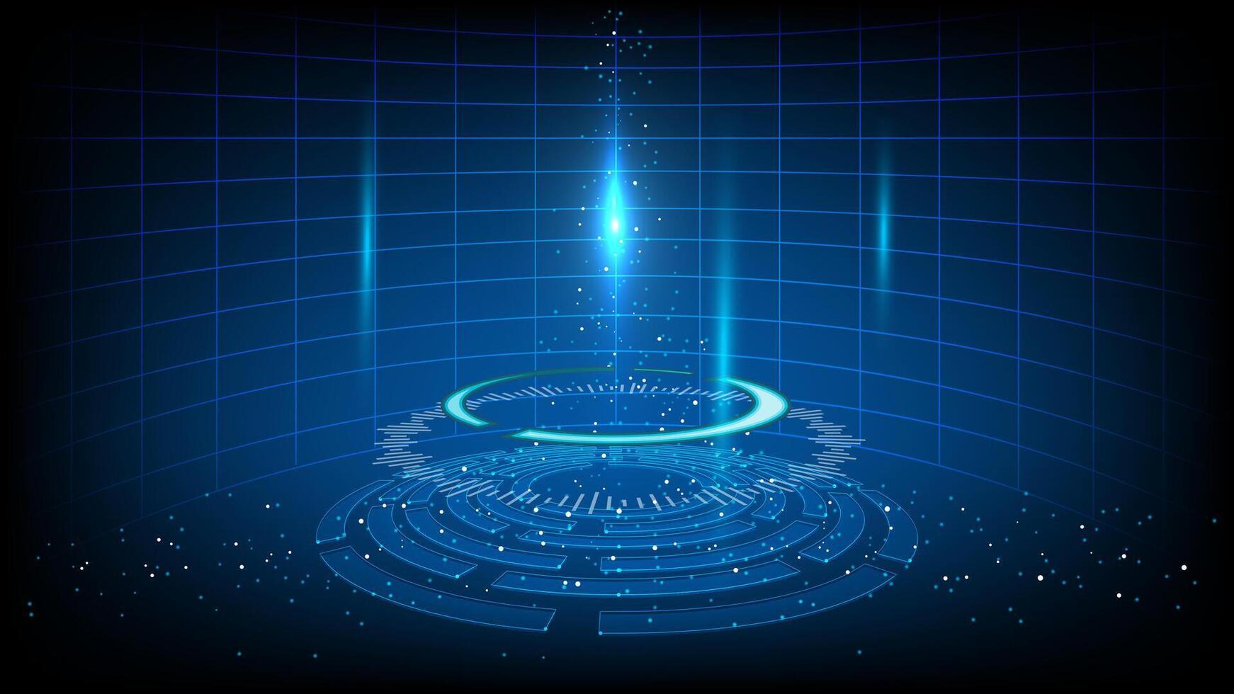 3D Futuristic Technology HUD Interface Elements with light effect. Big Data, Virtual Reality, Artificial Intelligence, Hologram Screen, Science Fiction, Security System. Illustration background vector