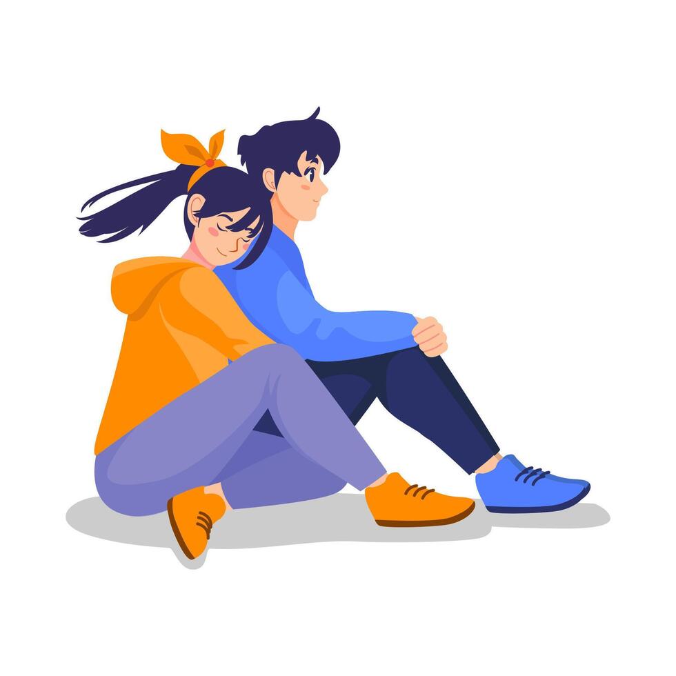 Couple sitting next to each other. Cartoon illustration vector