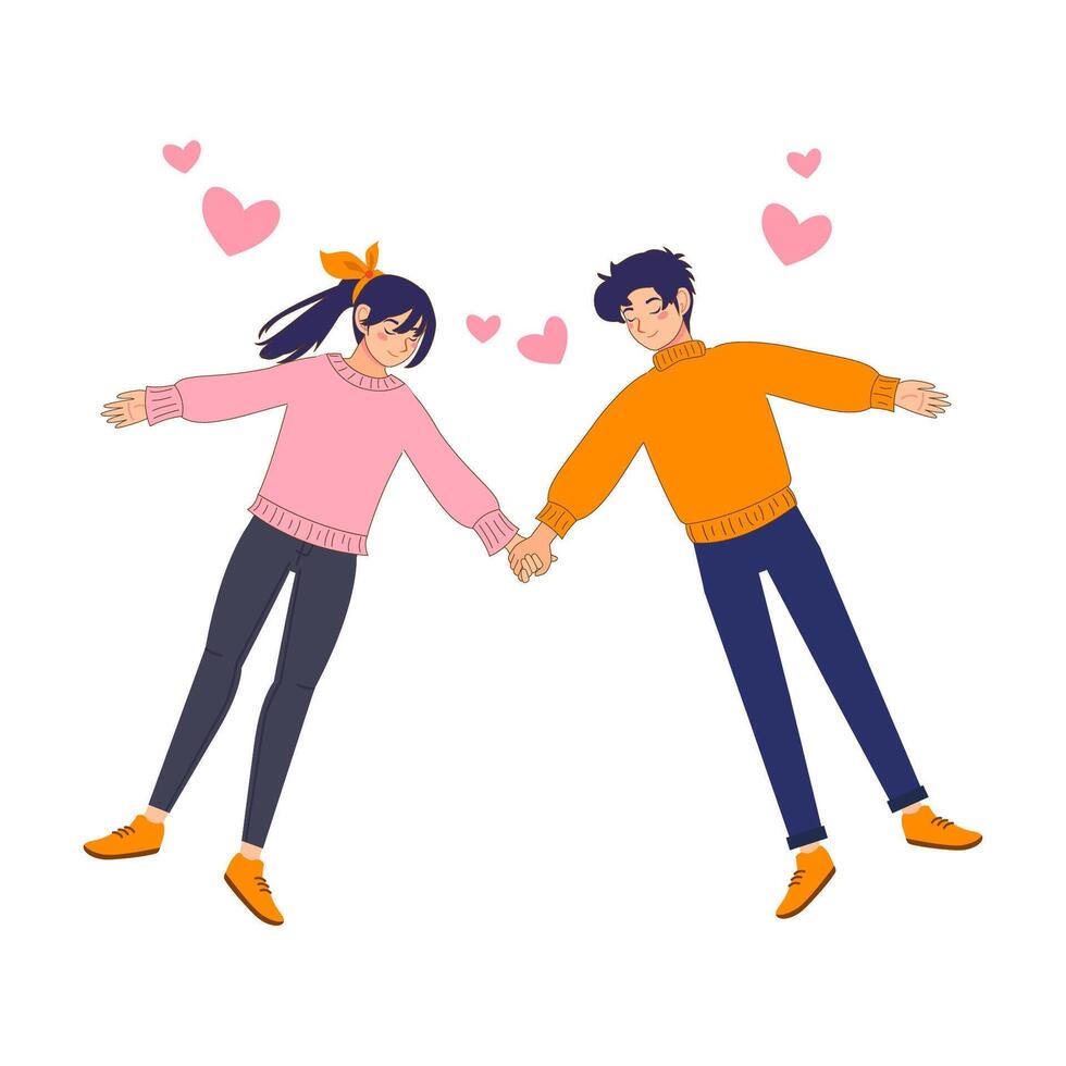 Couple lying down with smile expression. Cartoon flat illustration vector