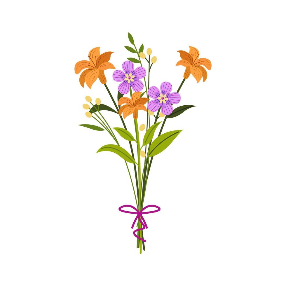 Beautiful flower bouquets in wrapping and blooming plant. Decorative florist shop item on white vector