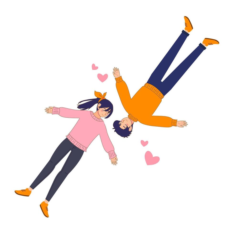 Couple lying down with smile expression. Cartoon illustration vector