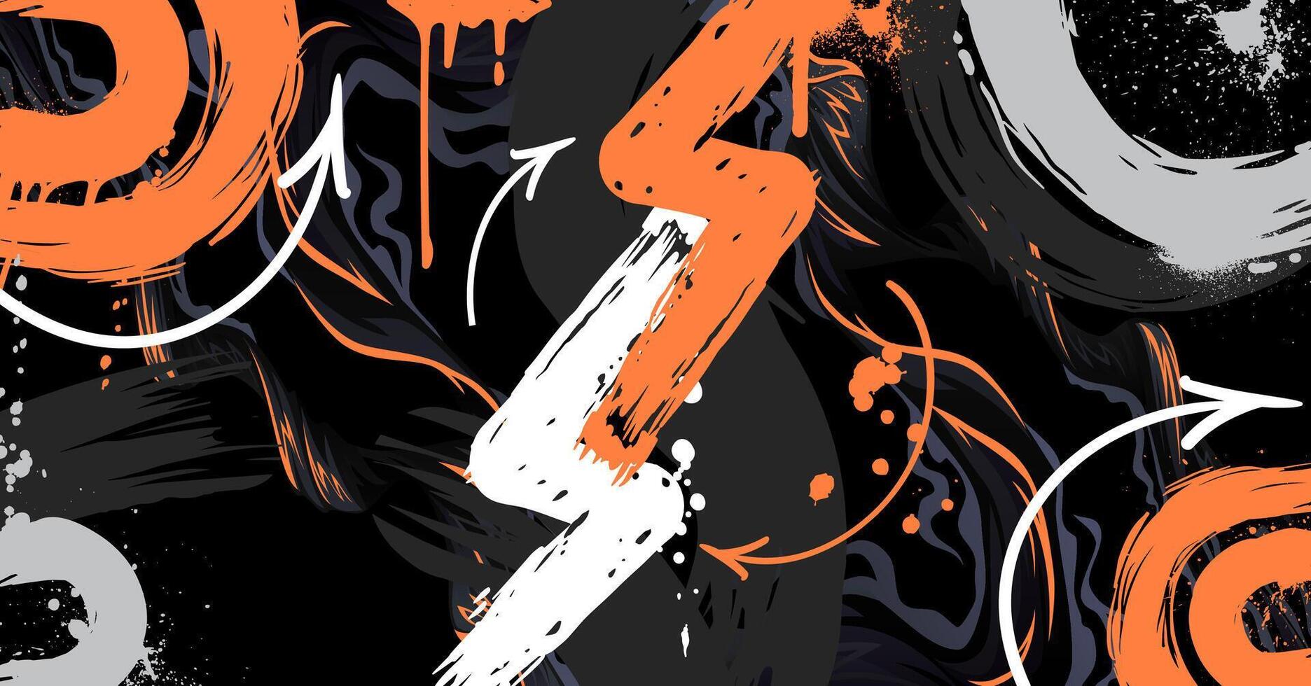 Abstract Orange Urban Street Art Graffiti Style Grunge Illustration on Dark Background Banner vector