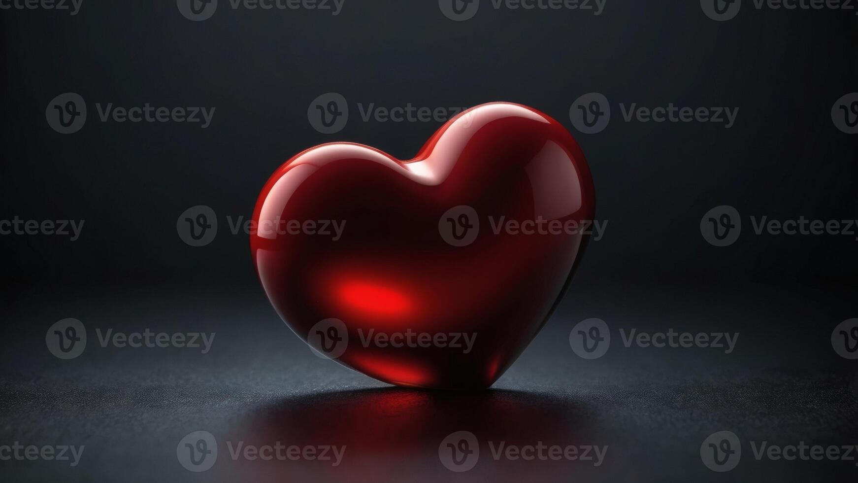 Minimalist Glossy Red Heart in Center of Deep Black Background with Soft Spotlight for a Timeless Valentines Day photo