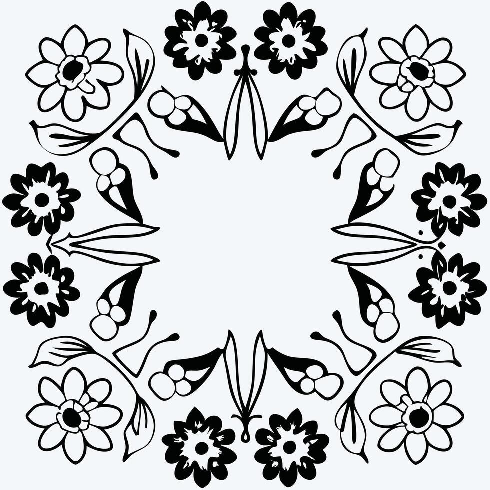 digital Floral Line Pattern Seamless Botanical Design vector