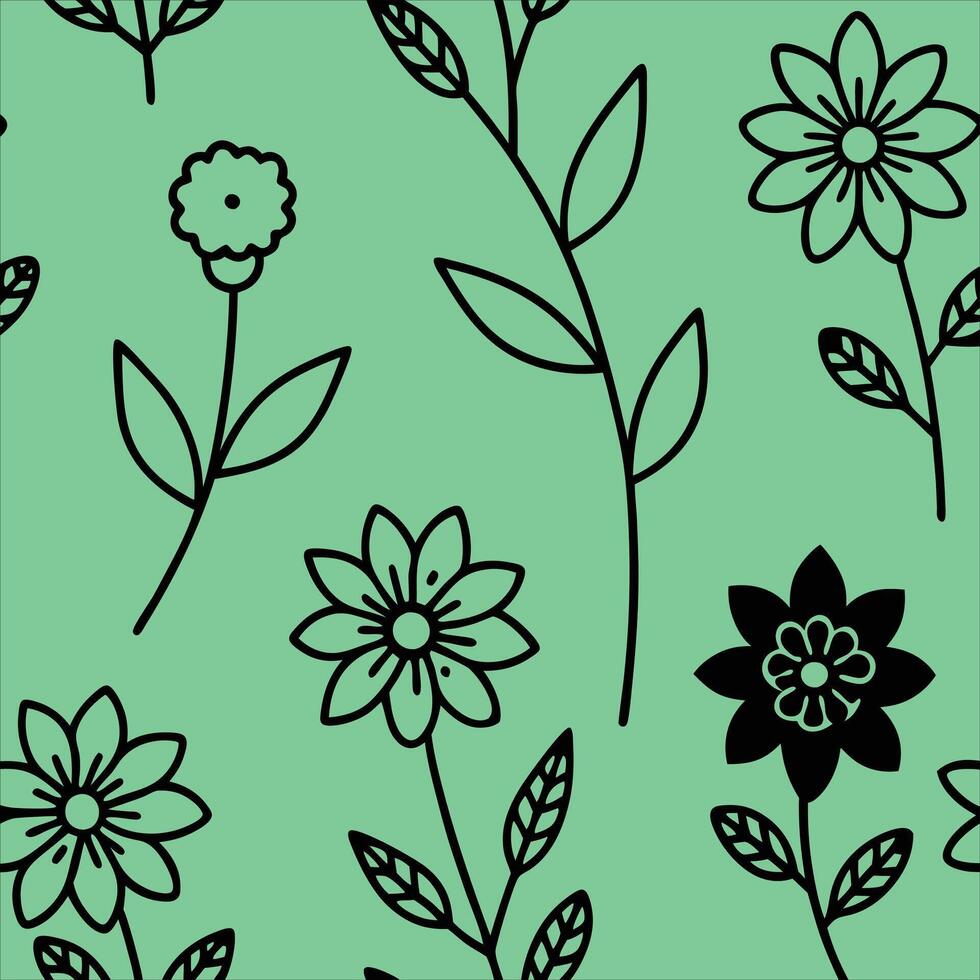 Floral Line Art Pattern Seamless Botanical Design vector