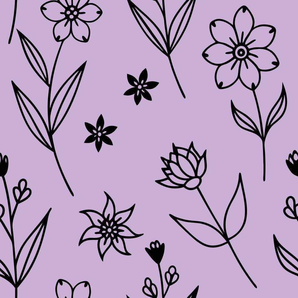 decorative Floral Line Art Pattern . vector