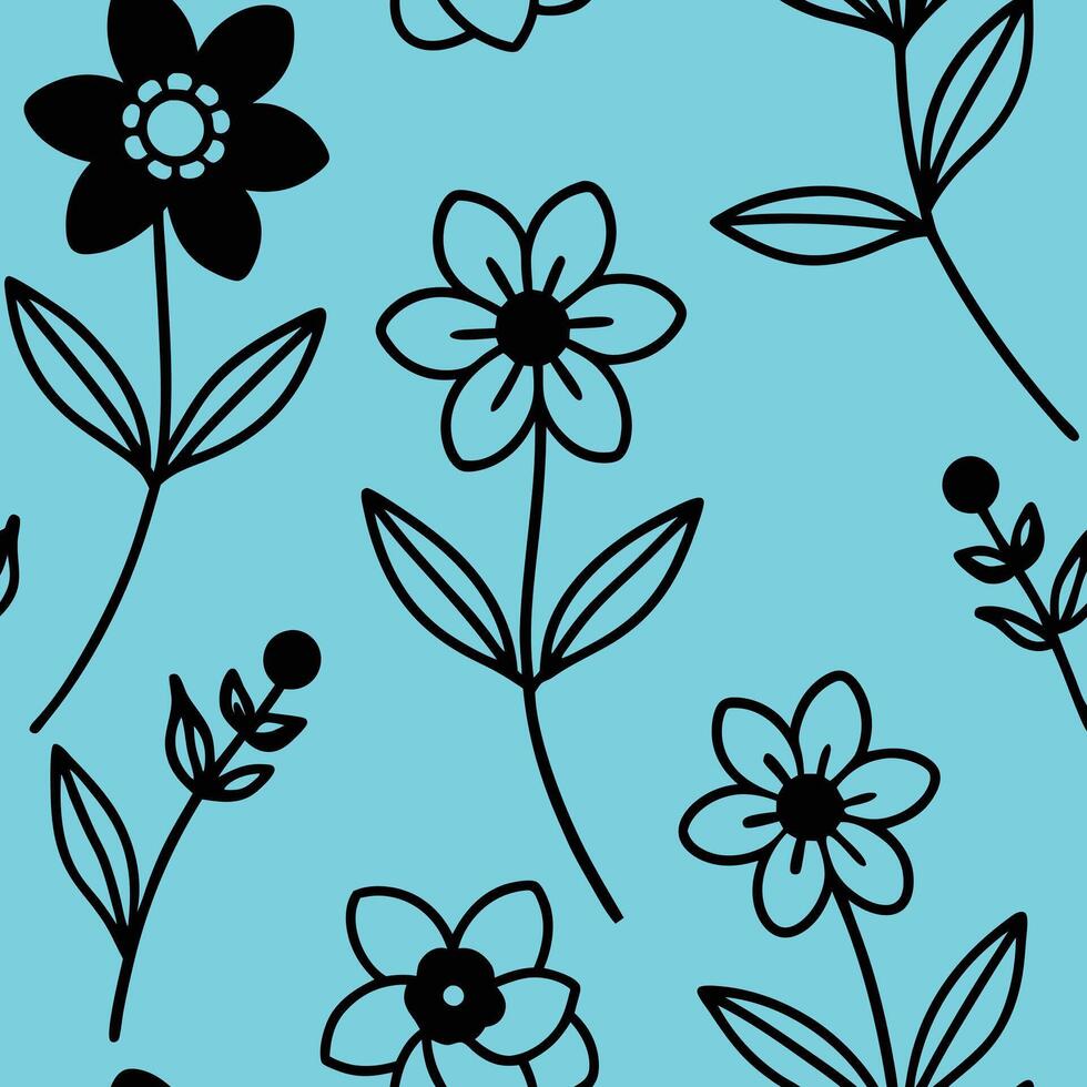 digital Floral Line Art Pattern Seamless Design vector