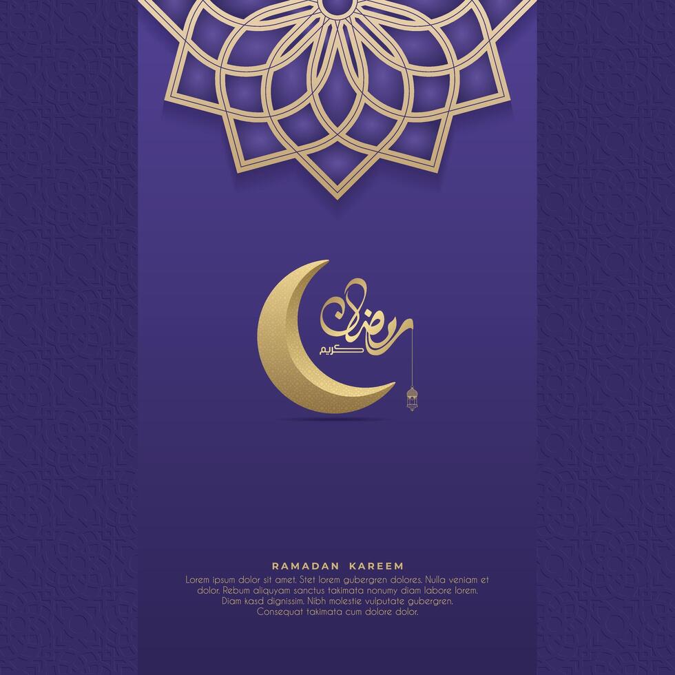 Ramadan Kareem greeting card design with purple Islamic ornaments composition background vector