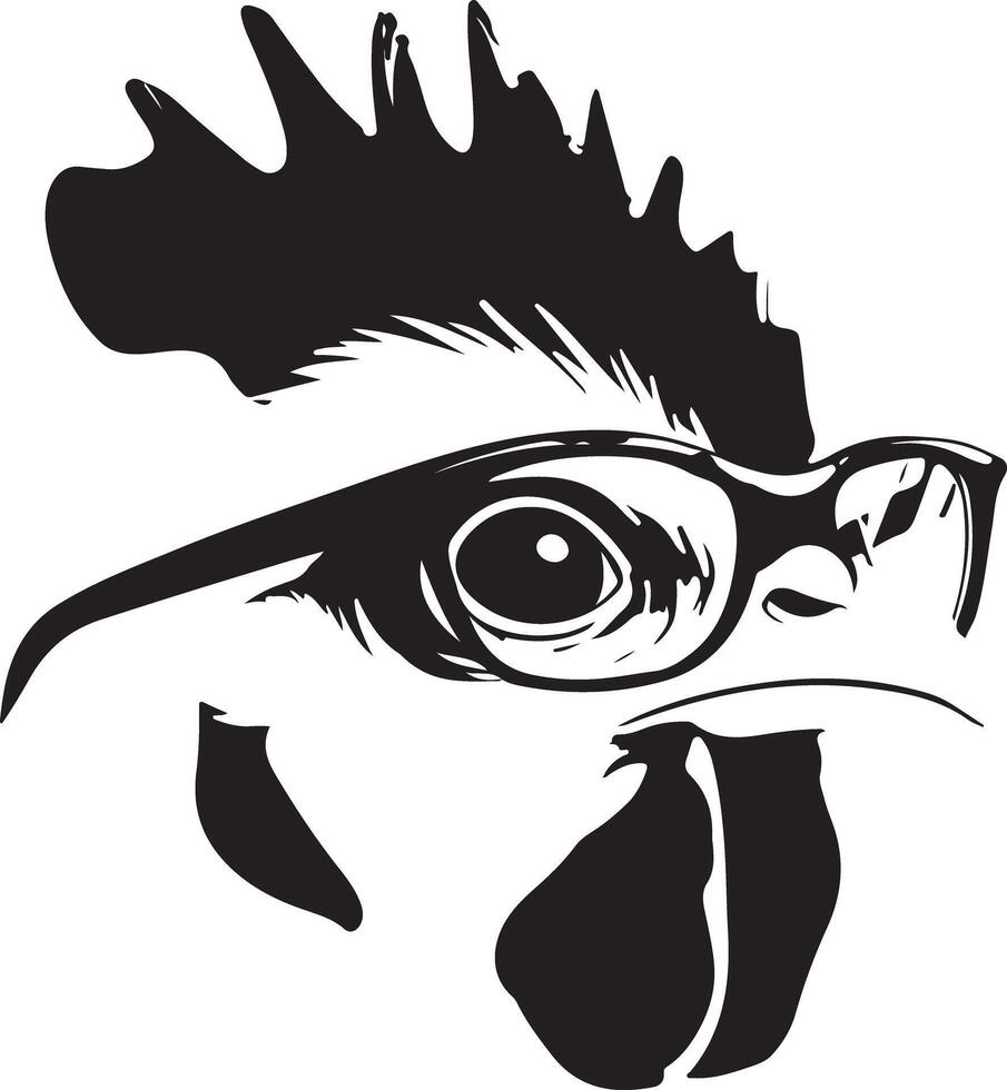 A black and white drawing of a chicken wearing glasses vector