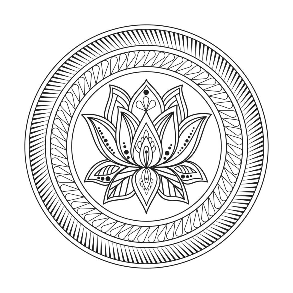 Mehndi lotus flower pattern for Henna drawing mandala design coloring book page vector