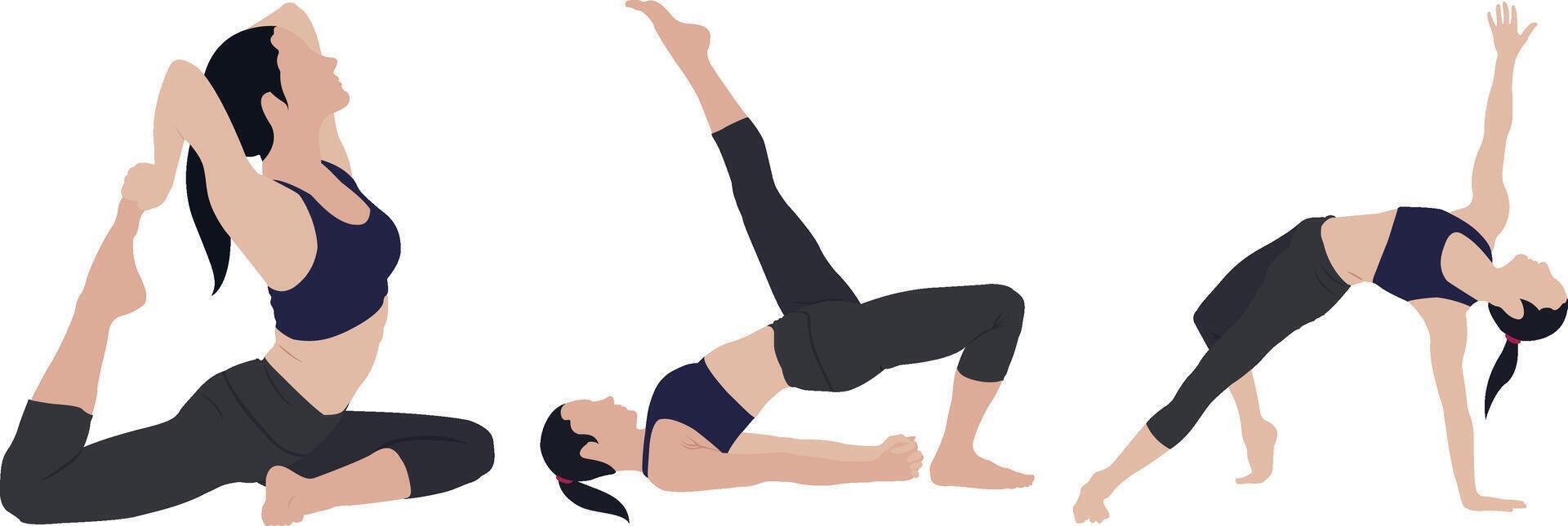 Set of yoga poses icons. woman doing physical exercises from Pilates vector
