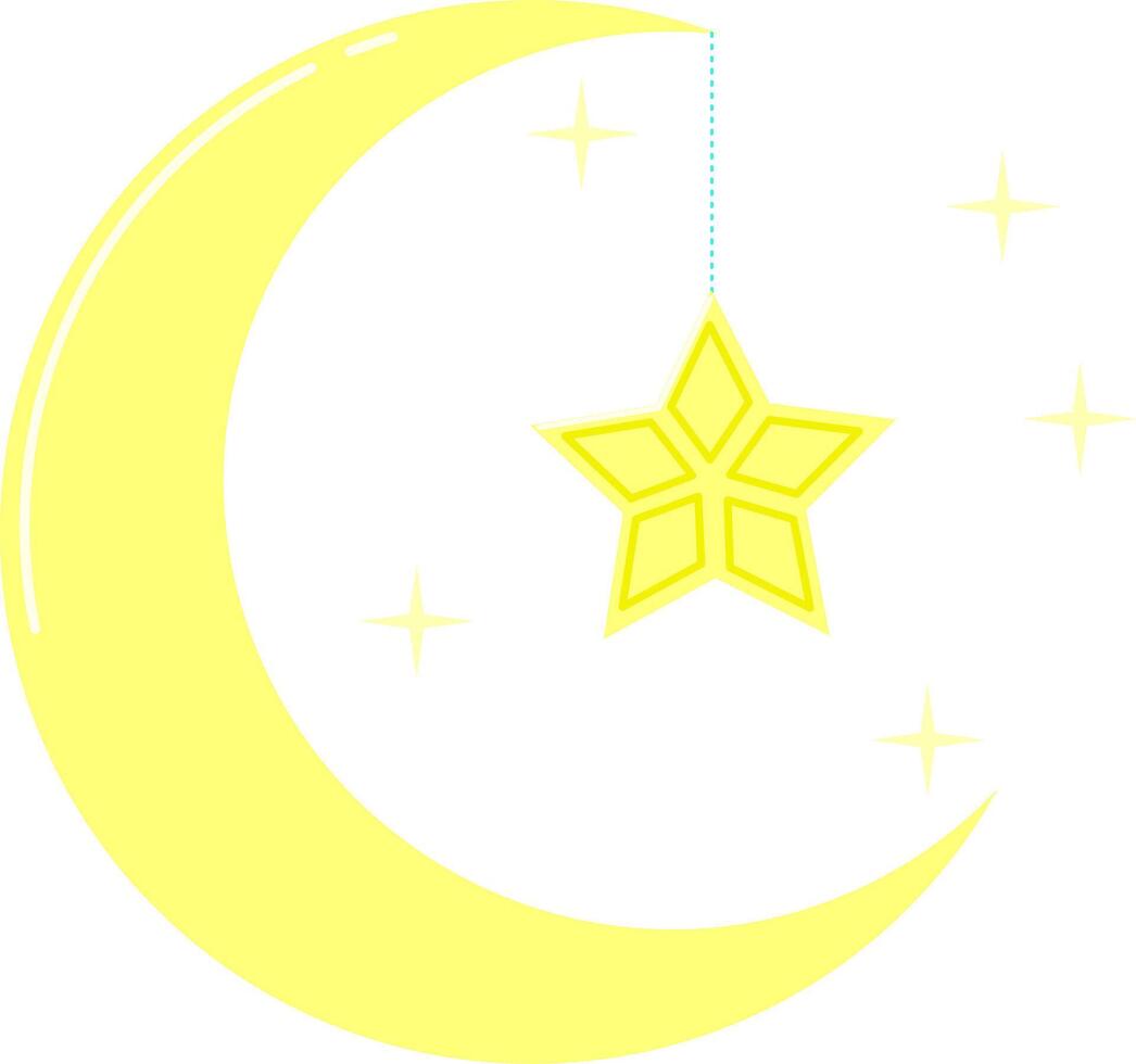 A yellow star and crescent with a star hanging from it vector