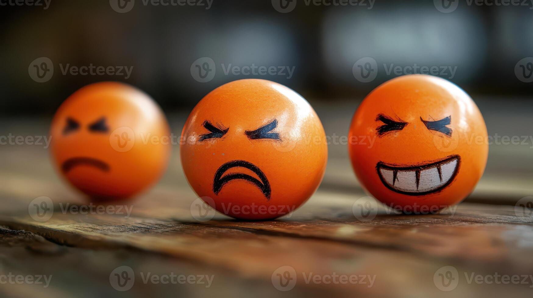 Three orange eggs with faces on them photo