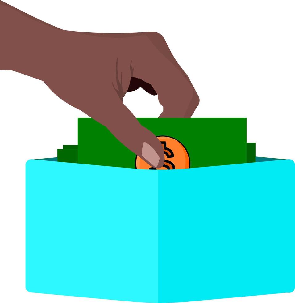 A hand putting money into a wallet vector