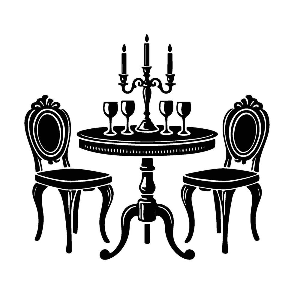 Vintage Table Set With Candles Silhouette vector