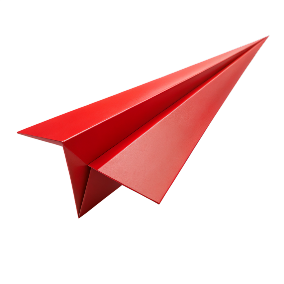 A vibrant red paper airplane, ready to soar. png