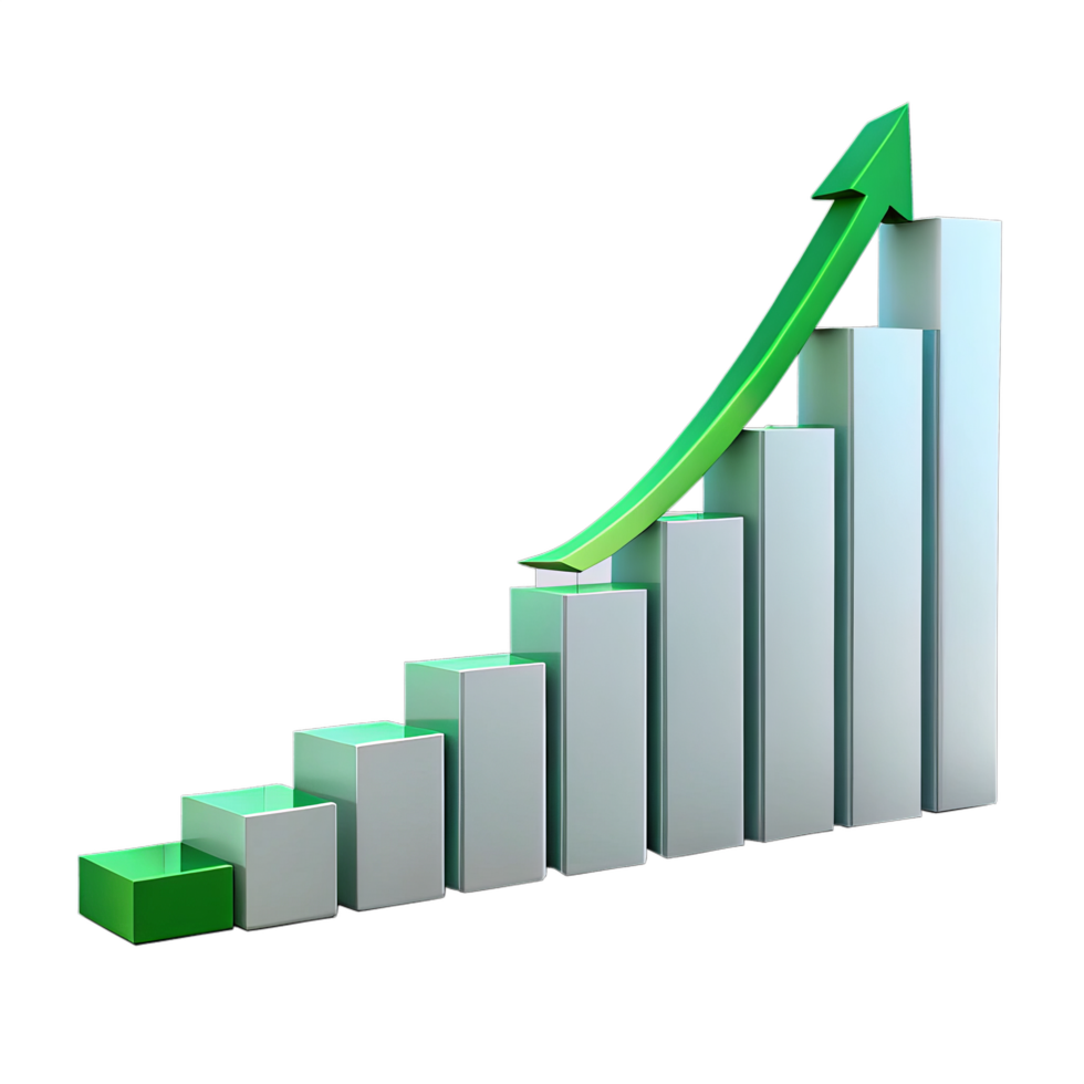 3D Graphic of a Growing Bar Graph Showing Positive Progression png