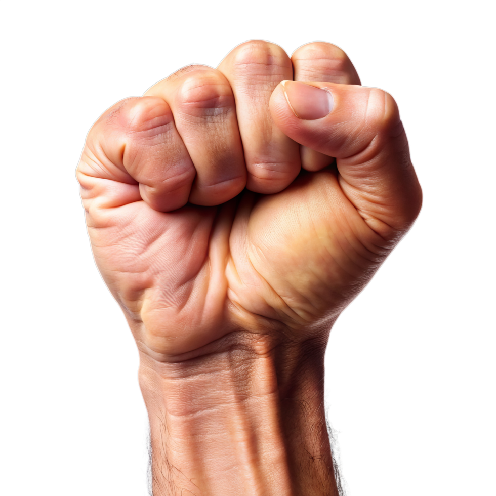 Close-up of a clenched fist, symbol of strength and protest. png