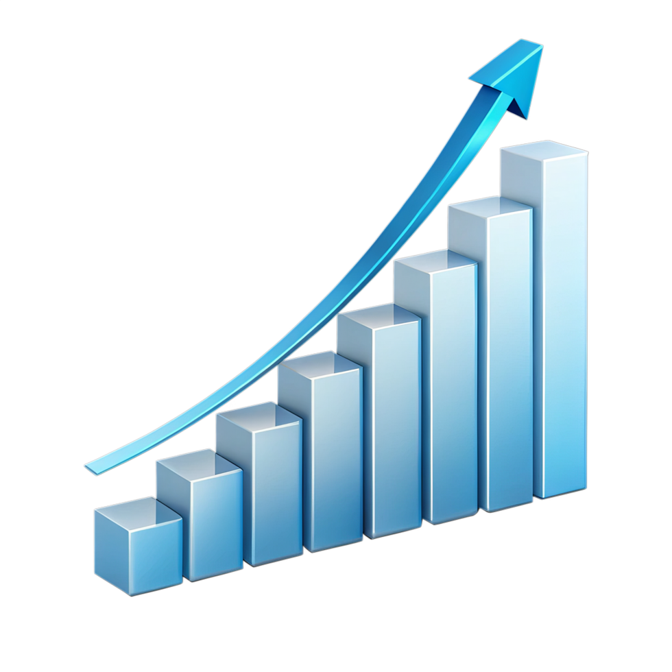 3D Illustration of a Rising Blue Bar Graph Showing Growth png