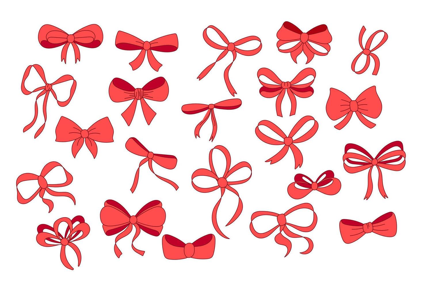 A simple collection of hand drawn ribbon bows. Bow decoration, red ribbons vector