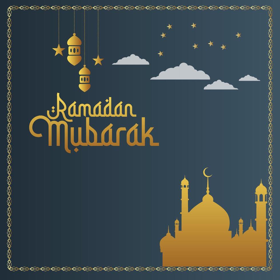Gold and blue Eid al Fitr card design to celebrate the Festival of Fast marking the end of the holy month of Ramadan vector