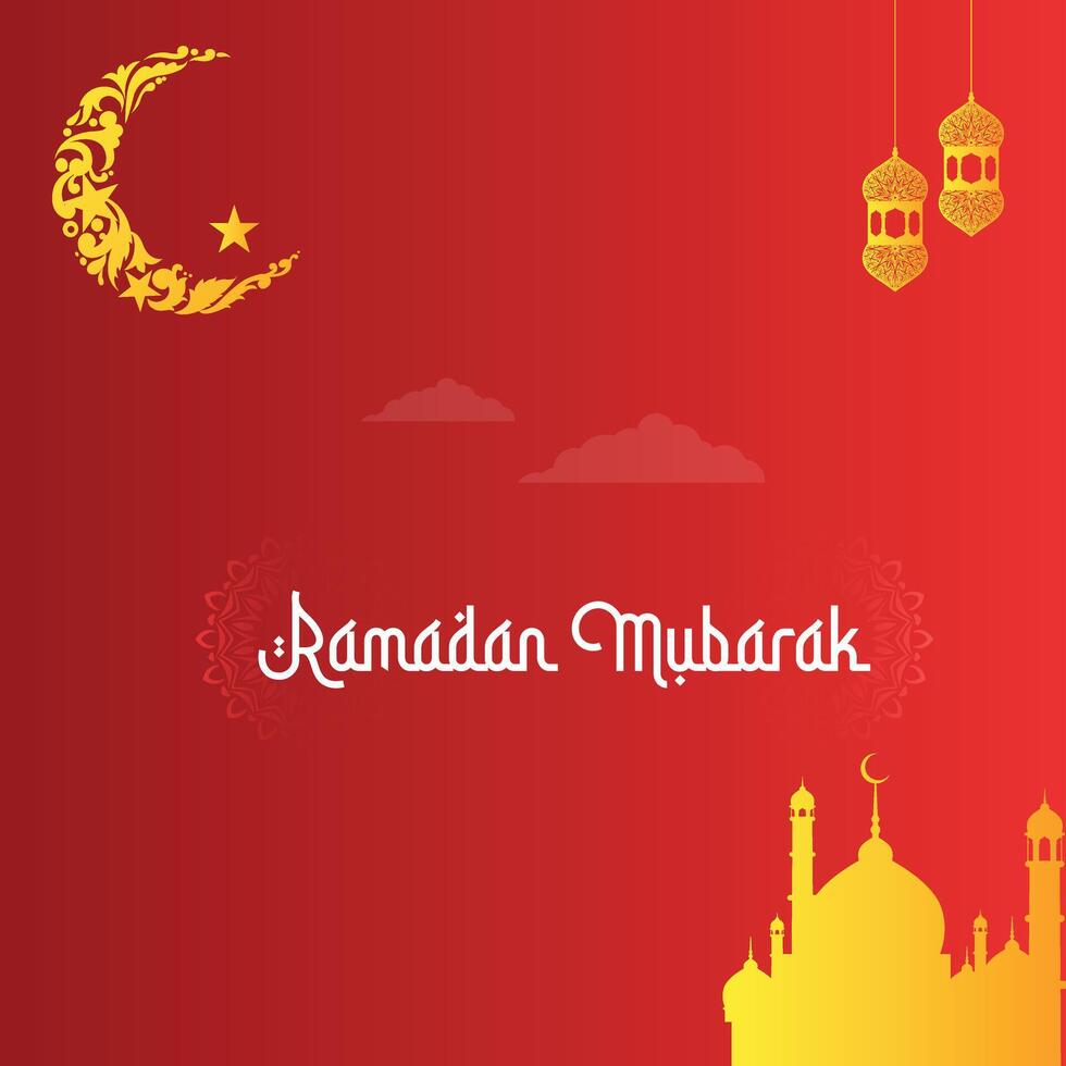 Eid Mubarak premium illustration with luxury design. red gradient eid mubarak background with star and moon. Islamic light design with golden eid mubarak design vector