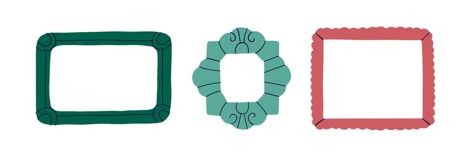 Set of decorative border drawing in flat style. Interior, frame, decoration. Hand drawn illustration. vector