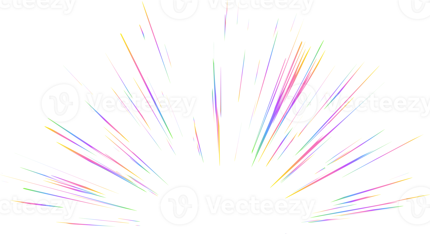 Burst with rainbow light prism effect. Halo flare sparkles of crystal. Radial holographic color explosion. Comic speed lines glare beams with sparks and neon reflection png