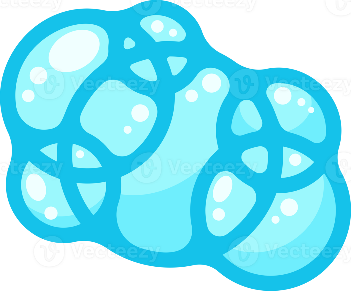 Soap foam bubbles. Cartoon bath sud clouds. Illustration of blue flat element. Liquid shape of shower gel, shampoo and splashes of detergent png