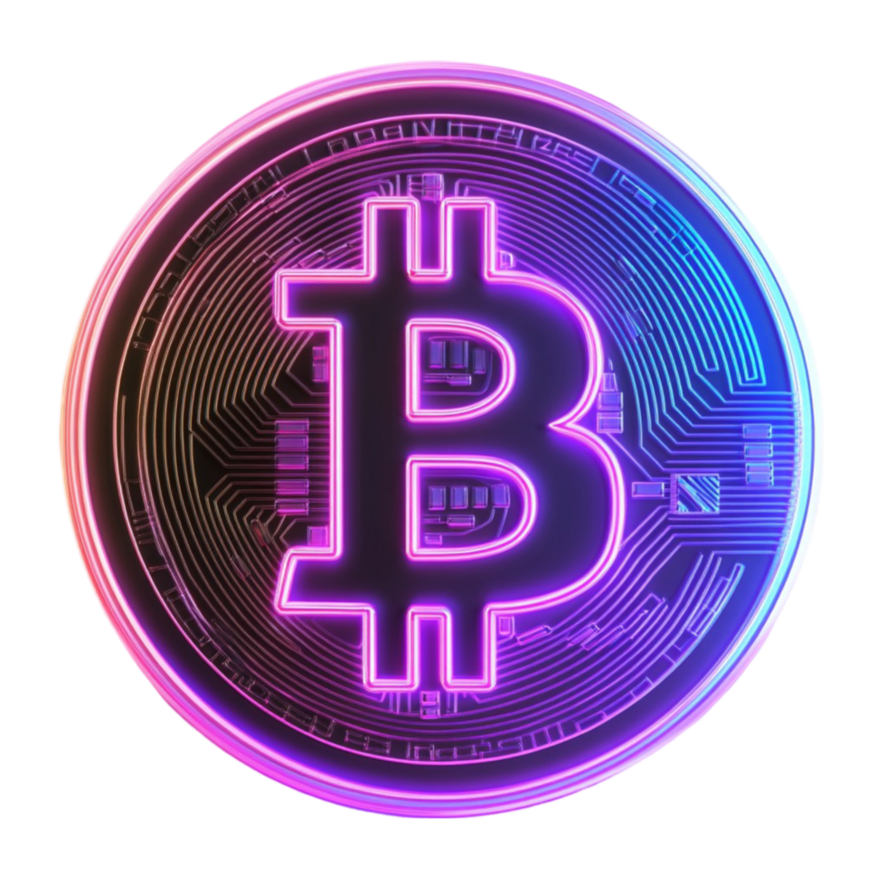 Neon Bitcoin Coin Digital Art png