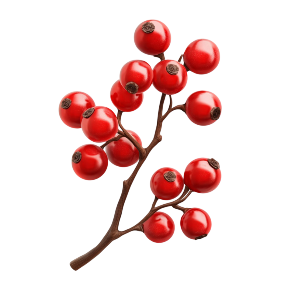 Red Berries on a Branch with Detailed Texture png