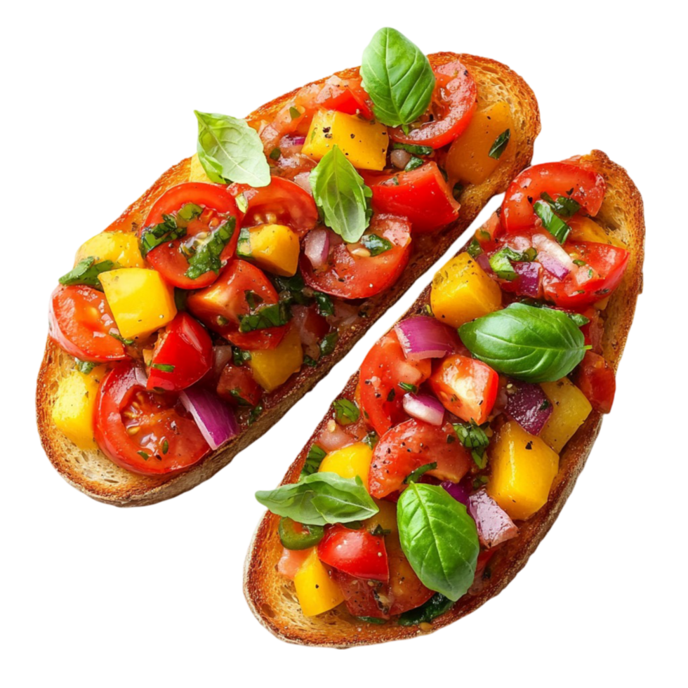 Delicious Bruschetta with Tomato and Basil Topping png
