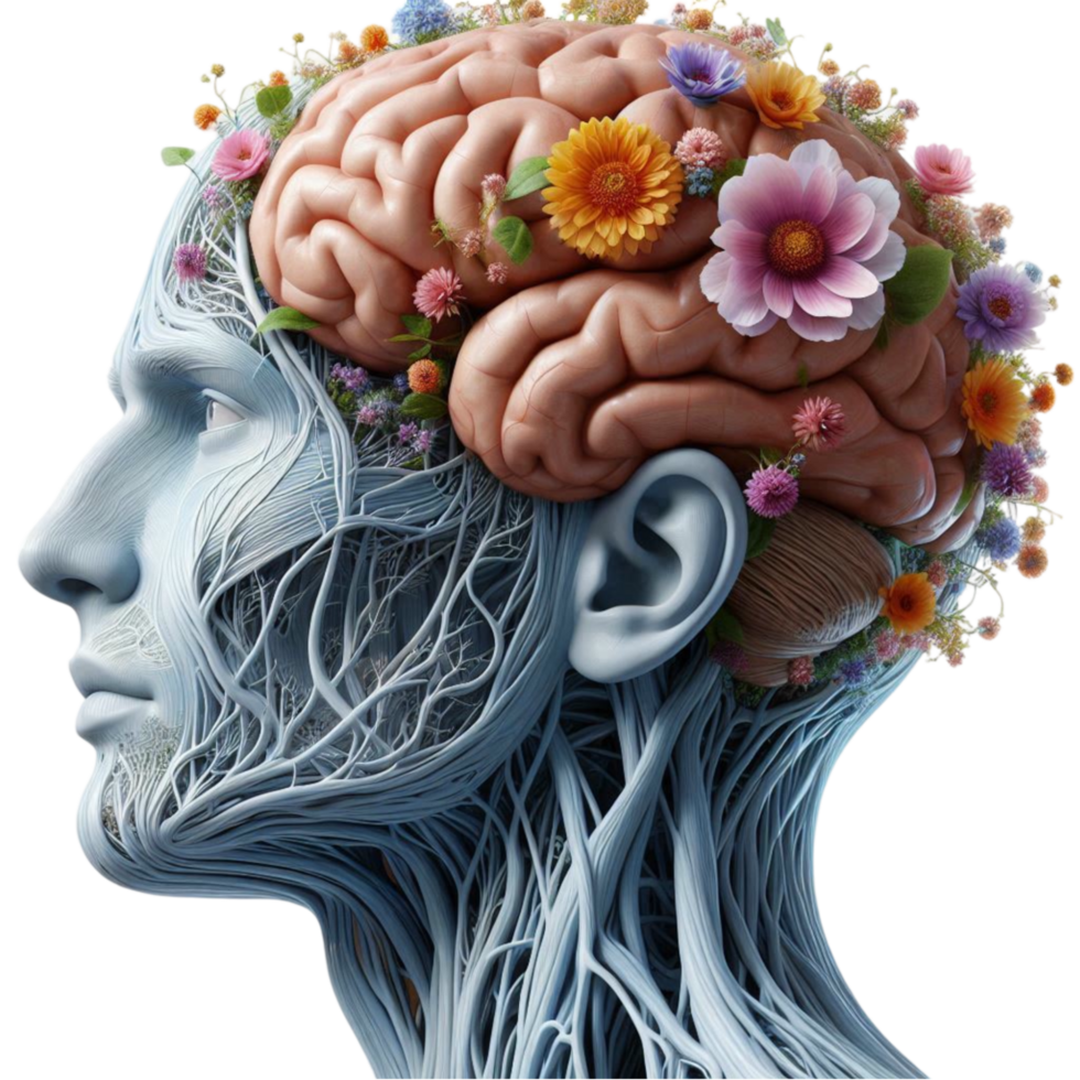 Floral Brain Concept with Creative Imagination png