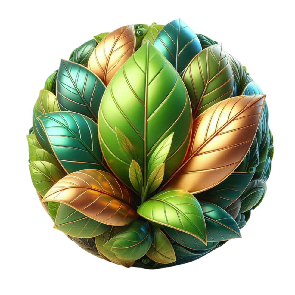 Green and Gold Leaf Orb with Artistic Texture png