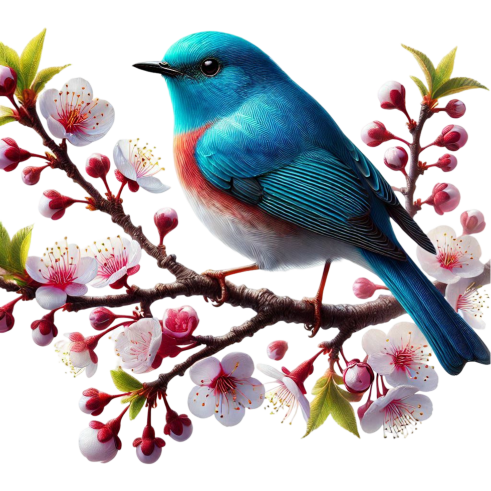 Bluebird on Cherry Blossom Branch png