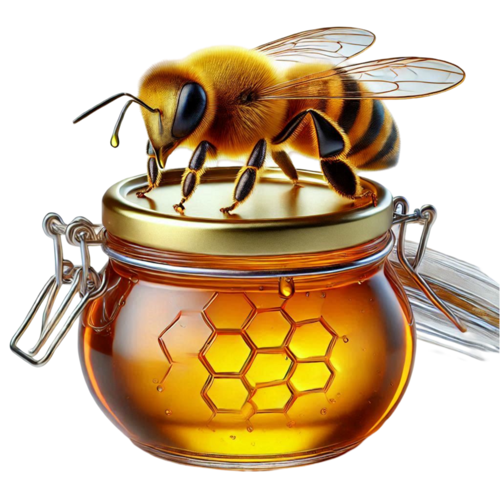 Honey Jar with Bees and Dripping Honey png