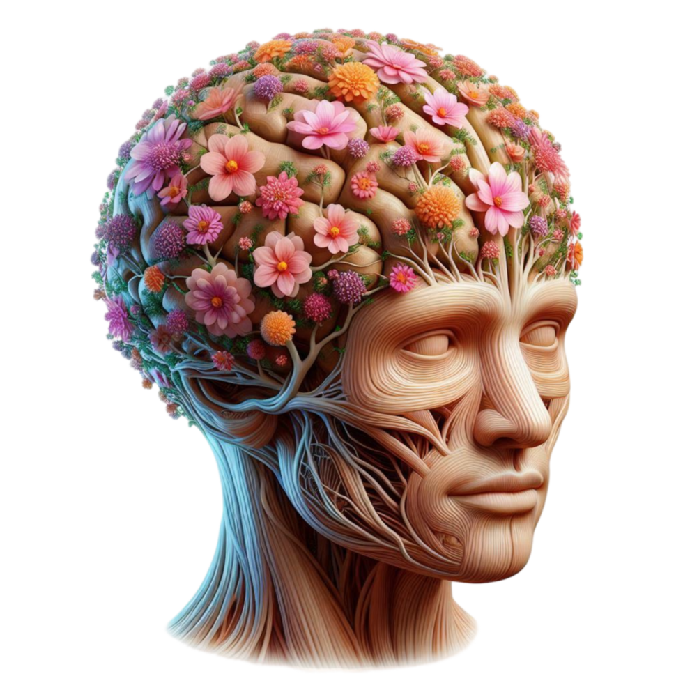 Surreal Human Head with Blooming Flowers png