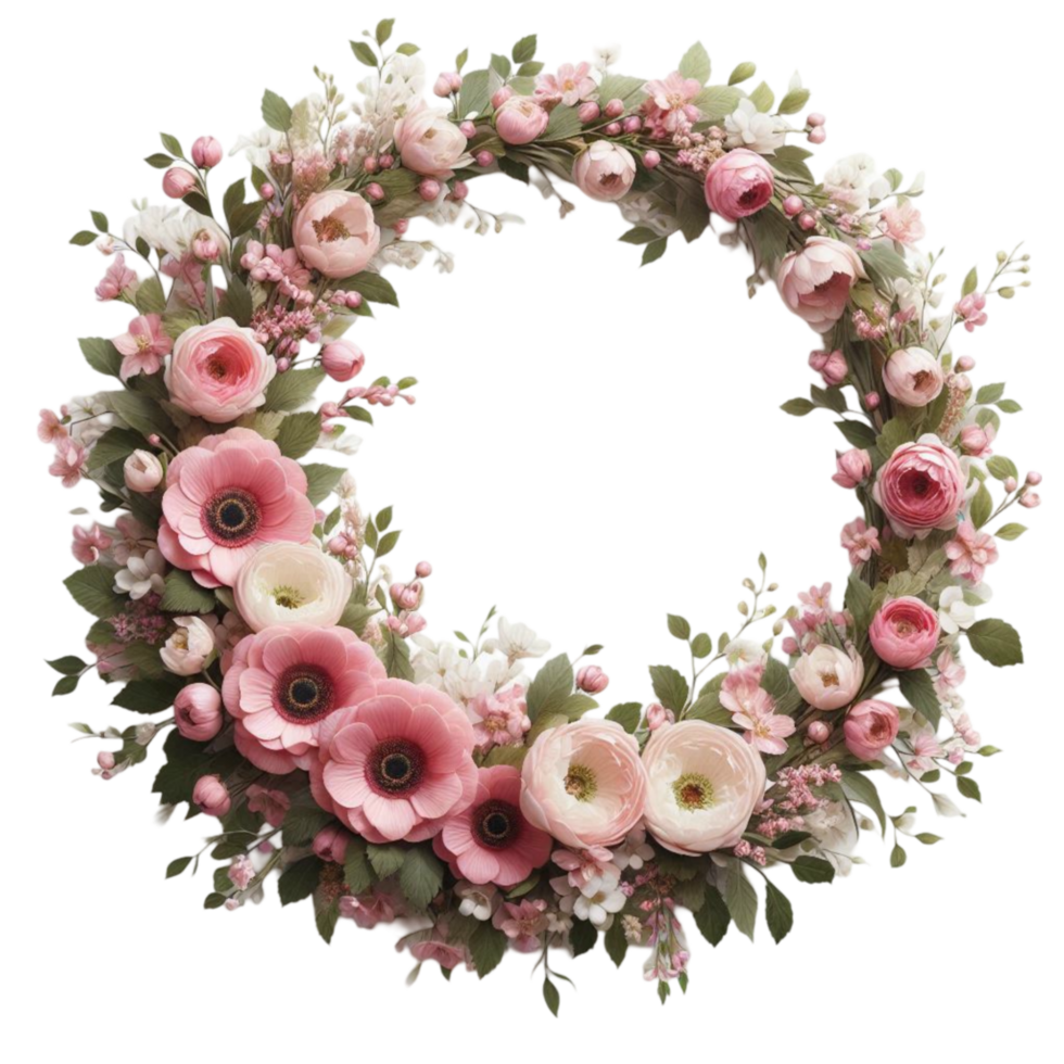 Floral Pink and White Wreath png