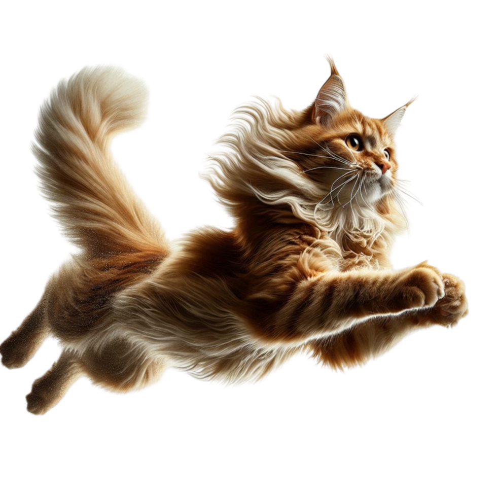Jumping Maine Cat in Mid-Air png