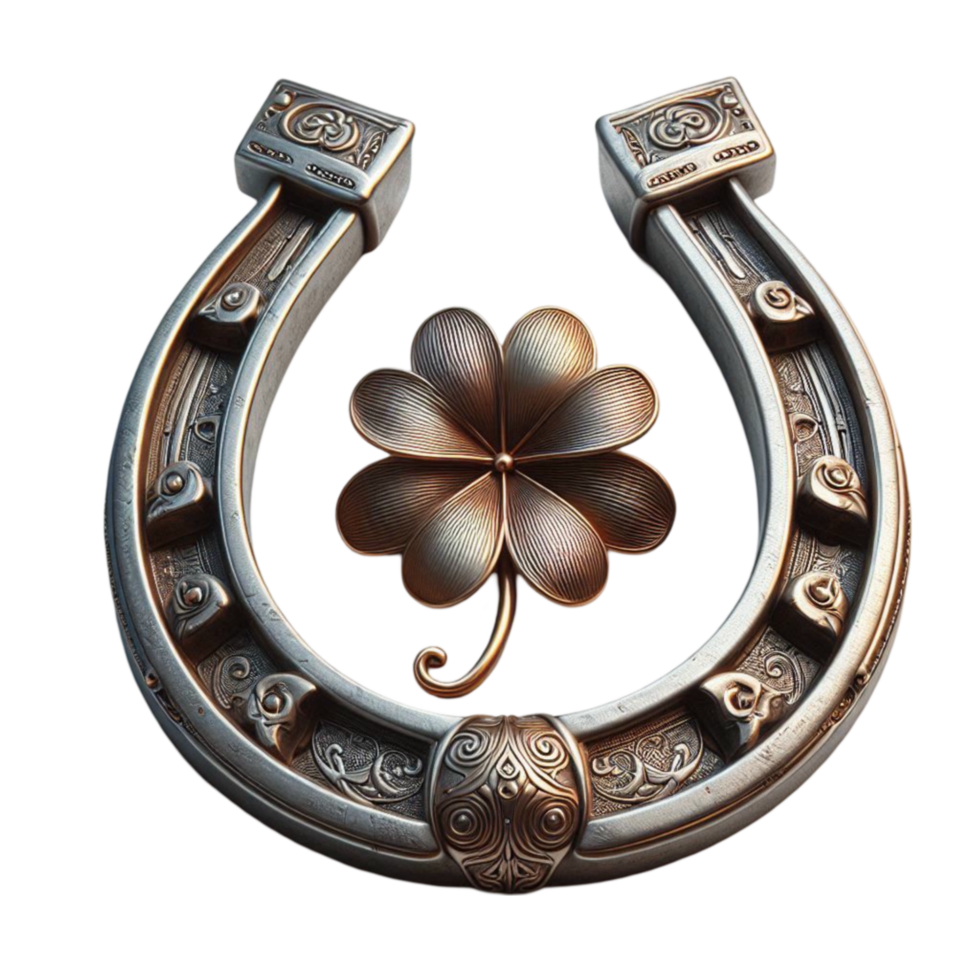 Metal Horseshoe with Four-Leaf Clover png