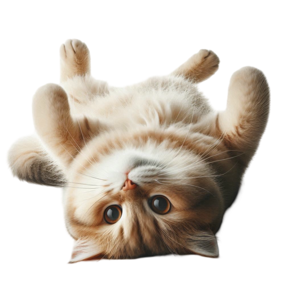 Upside-Down Fluffy Cat Lying on Back png