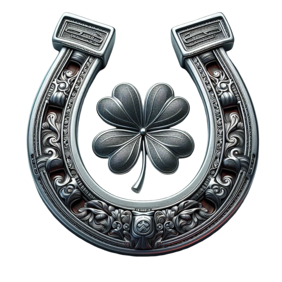 Silver Horseshoe with Four-Leaf Clover png