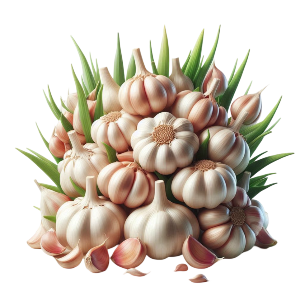 White Garlic Bulbs with Green Stems png