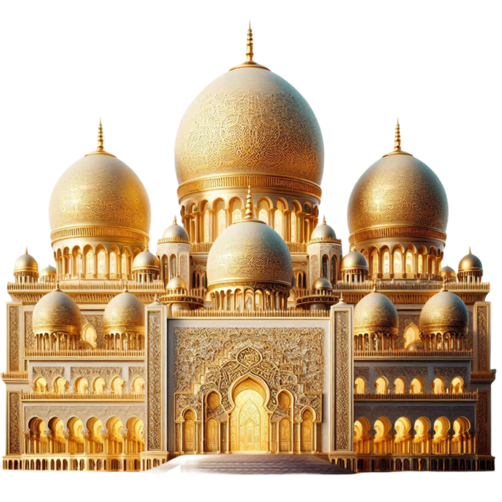 Exquisite Golden Mosque with Ornate Details png