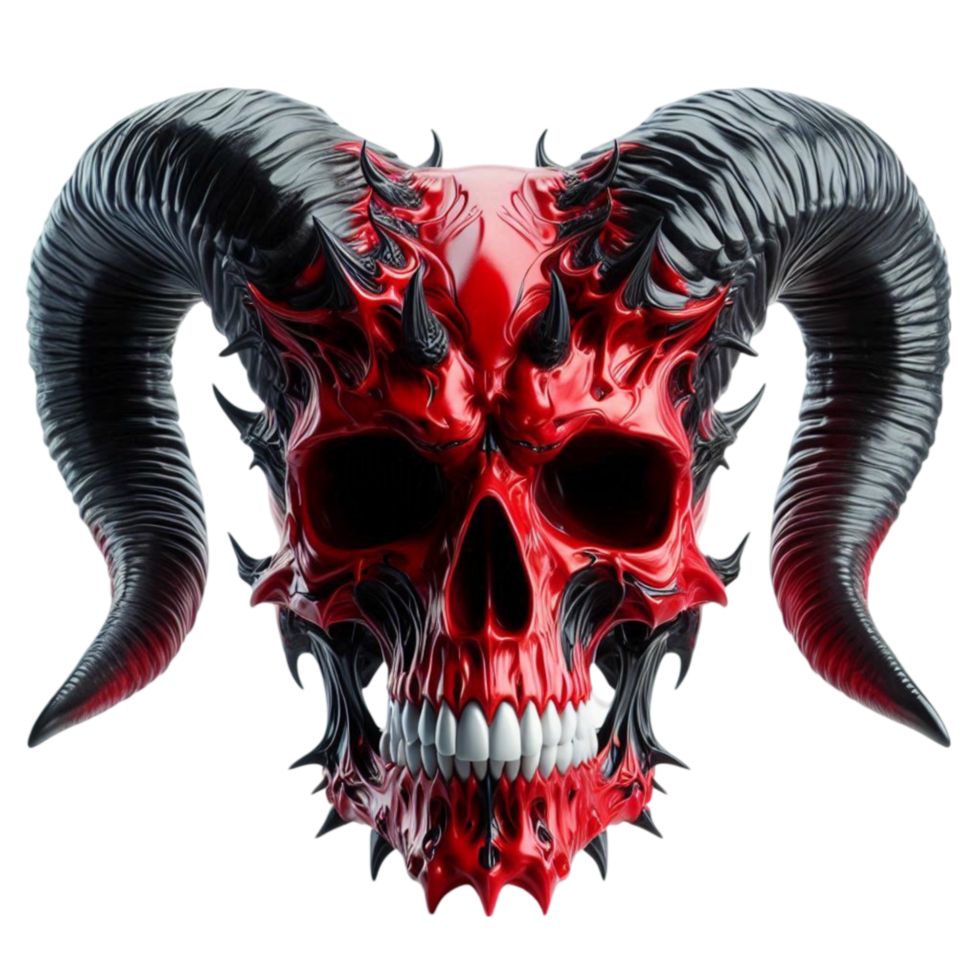 Red Horned Skull with Demonic Details png