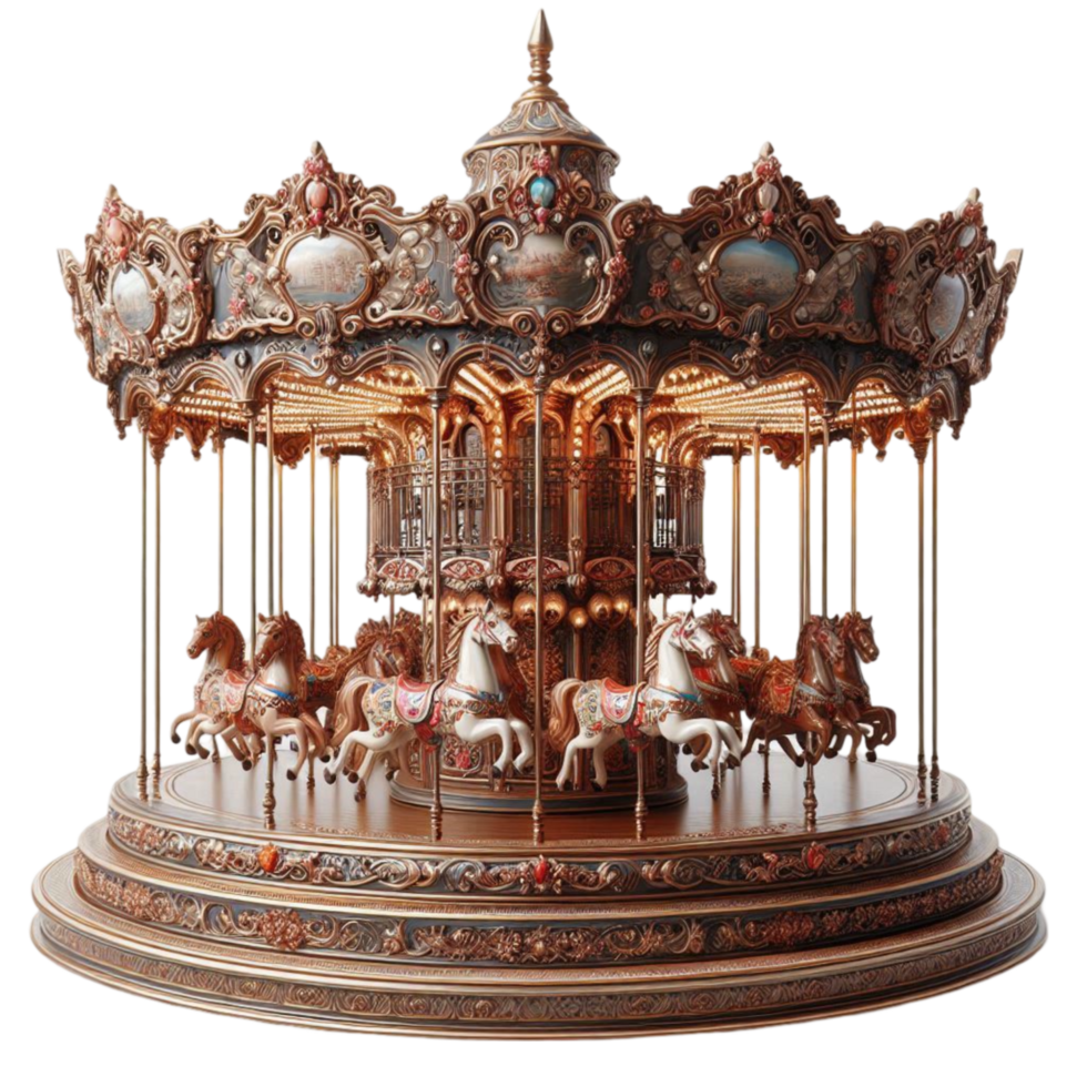 Vintage Carousel with Elegant Horses png