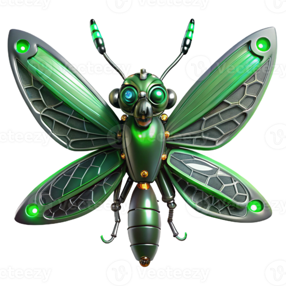 wonderful classic 3D Render Green Robotic Butterfly genuine png